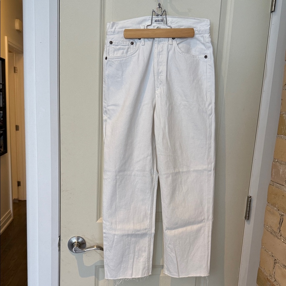 90s Midrise Straight Leg raw hem White Jeans - Picture 4 of 5